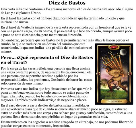 que significa el 10 de bastos en el tarot|Diez de Bastos: significado e interpretación de la carta del Tarot